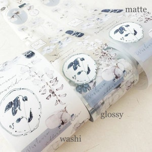 FINAL STOCK Freckles Tea Vol. 3 Masking Tape - Misty Blue | Watercolor Illustration Tape, Floral Tape, Scrapbooking, Collage, Junk Journal
