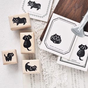 Maru Stationery House Rubber Stamp Set - Cat | Cat Wooden Rubber Stamp, Cute Animal Stamps, Kawaii Rubber Stamp Set