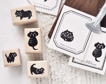 Maru Stationery House Rubber Stamp Set - Cat | Cat Wooden Rubber Stamp, Cute Animal Stamps, Kawaii Rubber Stamp Set