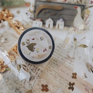 Meow Woodland Story Glossy PET Tape with Matte Gold | Cute Stationery, Journal Masking Tape, Planner Accessories, Junk Journal, Scrapbooking