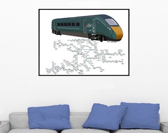 Azuma Train Graphics LNER Azuma Train Art Print With Rail Map - Premium Quality and ...