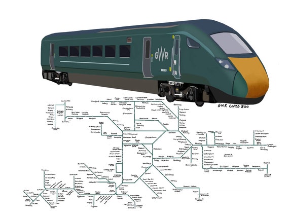 Great Western Railway Class 800 Train Art Print With Rail Map