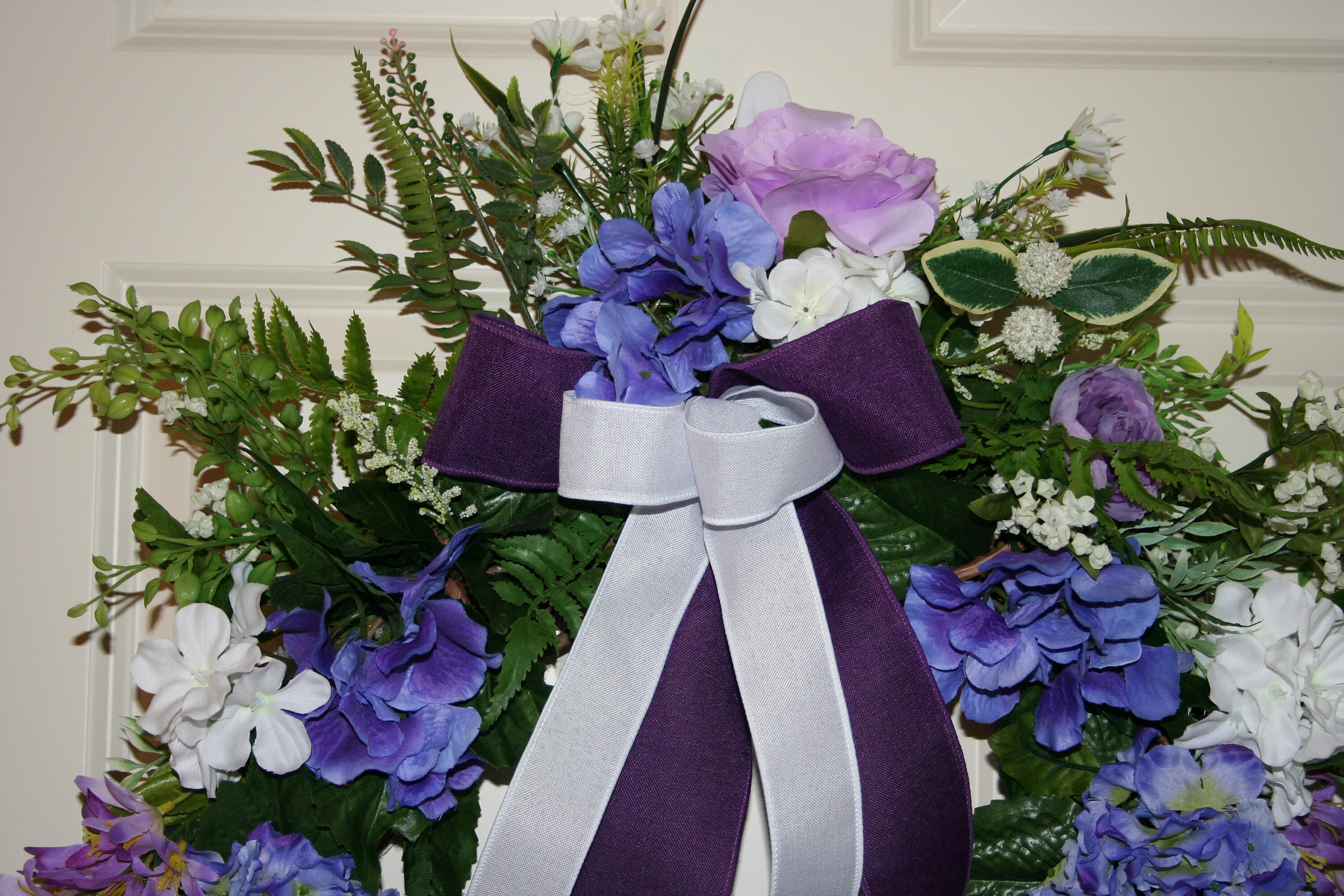 Purple and White Silk Flowers on a Grapevine Wreath Vibrant Etsy