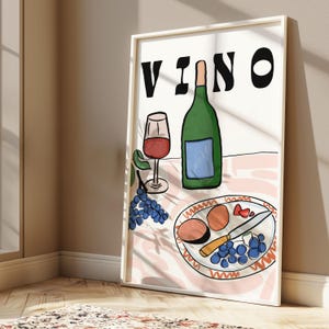 Wine Lover&#39;s Delight Wall Art - Vino Poster with Wine Glass & Cheese - Printable Wall Art Poster
