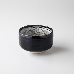 Made in Japan Tenmoku Mino Ware Black and White Matcha Bowl | Handcrafted Japanese Chawan | Traditional Matcha Tool | Gifu Pottery