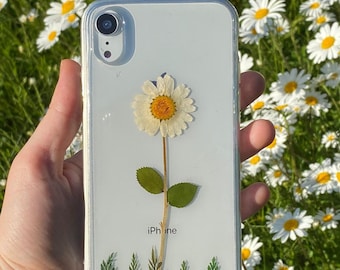 Real Pressed Daisy Phone Case, Dried Flowers Case, Samsung Galaxy S10 S9 S8, iphone SE 5 6 6s 7 8 plus x xr xs 11 12 13 pro max case