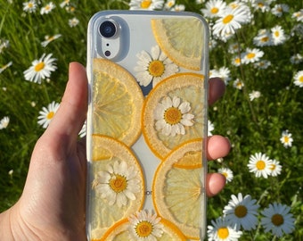 Real Pressed Oranges & Daisies Phone Case, Real dried fruits Case , iphone case, iphone 6 6s 7 8 plus x xr xs 11 12 13 pro max case