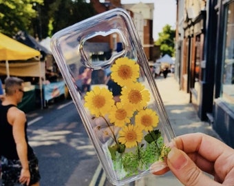 Real Pressed Yellow Daisies Phone Case, Sunflowers, Samsung Galaxy S10 S9 S8 S7 case, iphone SE 5 6 7 8 plus x xr xs 11 12 13 pro max case