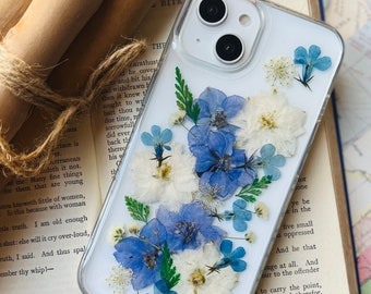 Real Blue Bell Pressed  Phone Case, Dried Flowers Case, iPhone Case SE 2020 SE2022  6 6s 7 8 xr  11 12 13 14 pro max