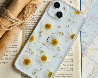 Real Pressed Daisies Phone Case, Dried Flowers Case, Resin case, iPhone Case SE 5 6 6s 7 8 plus x xr xs 11 12 13 14 pro max