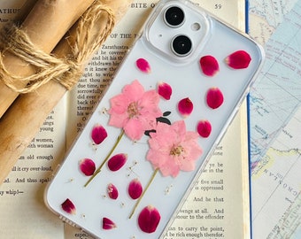 Real Cherry blossom Phone Case, Pressed Dried Flowers, Resin case , iPhone SE 5 6 6s 7 8 plus x xr xs 11 12 13 14 pro max case
