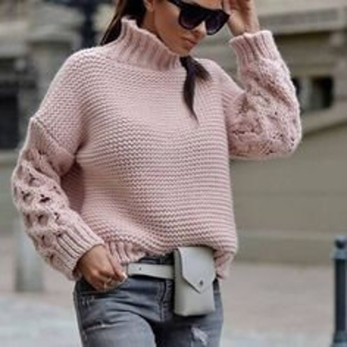 Dikke warme gebreide dames oversized trui met een hoge hals en Etsy