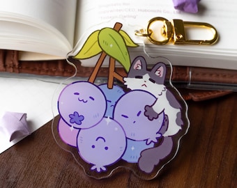 Blueberry Kitty Keychain | Transparent Acrylic Charm