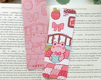 Cherie - Bookmark | Digital Art, Illustration, Books, reading, kawaii, Stationery, cute pink frog