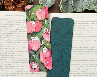 Pink Tulip - Bookmark | Digital Art, Illustration, Books, reading, kawaii, Stationery, Tulip, Bird
