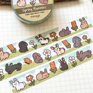 Coniglietti primaverili - Washi Tape / Nastro washi coniglietti, arte digitale, adesivi, diario, album, pianificatore, cancelleria kawaii