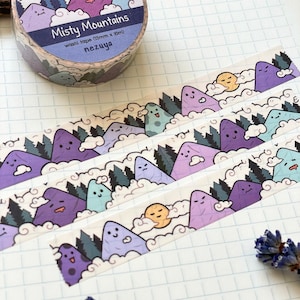 Nebliges Gebirge - Washi Tape | Lila Washi Tape, Digital Art, Sticker, Journal, Scrapbook, Planer, Kawaii Schreibwaren