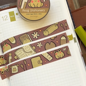 Papeterie Grenouille - Ruban adhésif Washi | Washi tape marron, art numérique, autocollants, carnet de notes, scrapbooking, agenda, papeterie kawaii