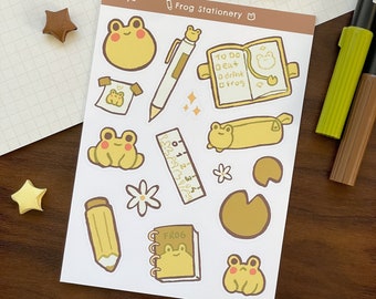 Frog Stationery - Matte sticker sheet | Digital Art, Stickers, Stationery, Kawaii, Journaling, Decoration