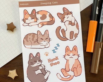 Sleeping Cats - Matte sticker sheet | Digital Art, Stickers, Stationery, Kawaii, Journaling, Decoration