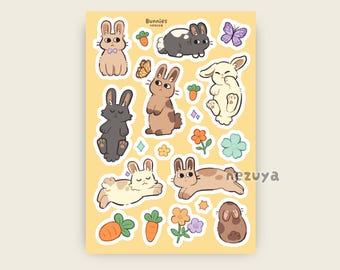 Konijntjes - mat stickervel | Digitale kunst, stickers, briefpapier, kawaii, journaling, decoratie