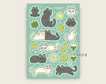 Leaf kitties - Matte sticker sheet | Digital Art, Stickers, Stationery, Kawaii, Journaling, Decoration