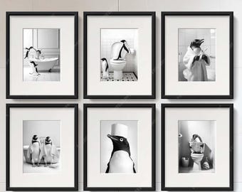 Pinguin Badezimmer Wand Kunst Bundle, lustige Tiere Drucke (Digitaler Download)