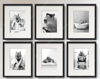 Capybara Badezimmer Wand Kunst Bundle, lustige Tiermotive (Digital Download)