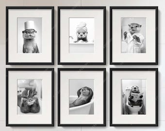 Lustige Otter Badezimmer Wand Kunst Bundle, schrullig Tier Drucke (digitaler Download)