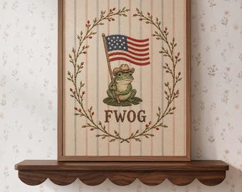 Cowboy-Frosch-Kunstdruck mit amerikanischer Flagge, rustikale patriotische Wandkunst (digitaler Download)