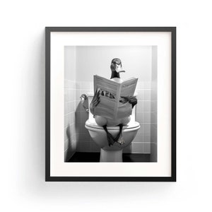 Funny Mallard Duck Reading Poster, Bathroom Animal Art Print (Digital Download)