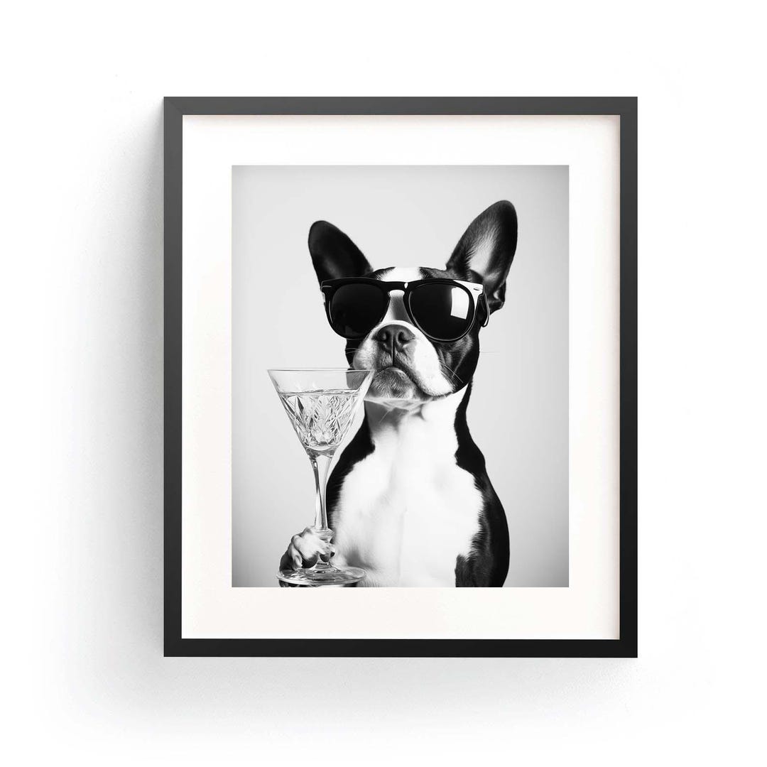 Boston Terrier Cocktail Wall Art Black and White Print Boston Terrier Bar Cart Print Dog Lover Gift Funny Dog Poster Bar Decor Kitchen Decor - Etsy Japan