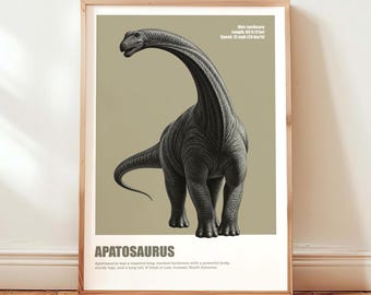 Póster de dinosaurio Apatosaurus, arte mural de Apatosaurus, lámina de dinosaurio, decoración de habitación de dinosaurio, arte de dinosaurio para niños, decoración de habitación de niños, descarga digital