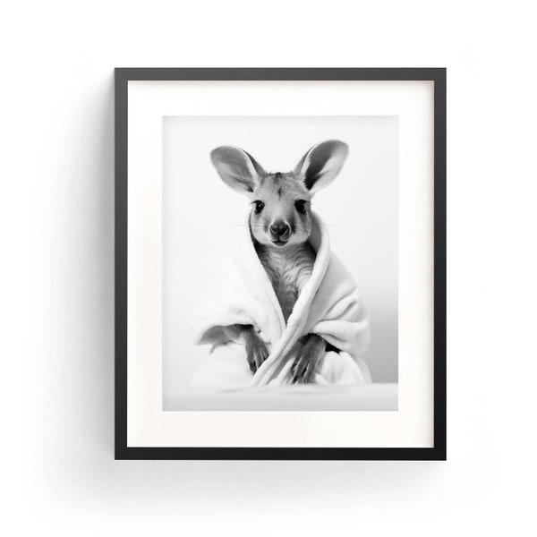 Baby Kangaroo Print Kangaroo Bathrobe Cute Kangaroo Poster Kangaroo Wall Art Baby Kangaroo Gift Baby Kangaroo Decor Kids Bathroom Art