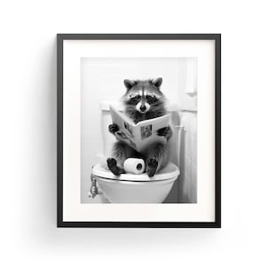 Procione Wall Art Bagno Divertente Animale Carino Arte Procione Poster Procione Stampa Artistica Bagno Bambini Adorabile Animale Arte Procione Che Legge