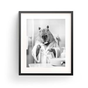 Capybara Bademantel Zähneputzen Capybara Wand Kunst Badezimmer Niedlicher Capybara Druck Schrullig Tier Humor Lustiges Tier Badewanne Foto Kinderzimmer
