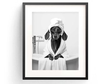 Dachshund Print Dachshund Bathrobe Cute Dachshund Dachshund Wall Art Dachshund Gift Dachshund Decor Kids Bathroom Art Dachshund Bathtub