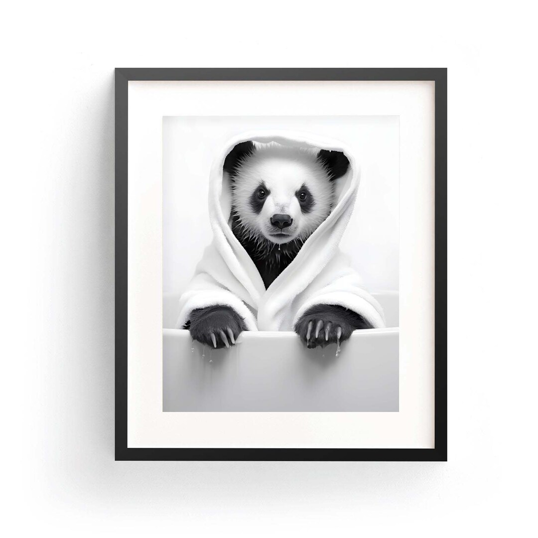 Panda in Bathrobe Panda Art Print Panda Wall Art Panda Bathroom Art ...
