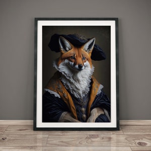 Fox Vintage Art Fox Portrait Fox wall art Animals Fun Portrait Animals Funny Art Renaissance Animal Aristocratic Animals