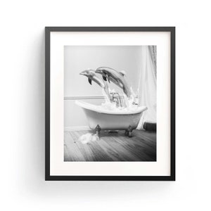 Dauphin dans une baignoire décoration murale salle de bain dauphin prenant une douche dauphin mignon affiche enfants salle de bain art téléchargement immédiat