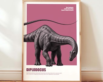 Diplodocus Dinosaur Wall Art, Diplodocus Print, Dinosaur Nursery Decor, Dino Art for Kids, Boys Room Poster, Digital Download