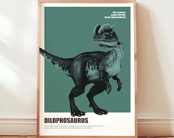 Dilophosaurus Dinosaur Art Print, Kids Nursery Wall Decor (Digital Download)