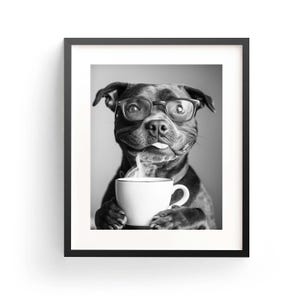 スタッフィーブルテリアコーヒーウォールアート白黒プリントスタッフィーブルテリアバーカートプリント犬ギフト面白い犬のポスターバーアート装飾キッチン