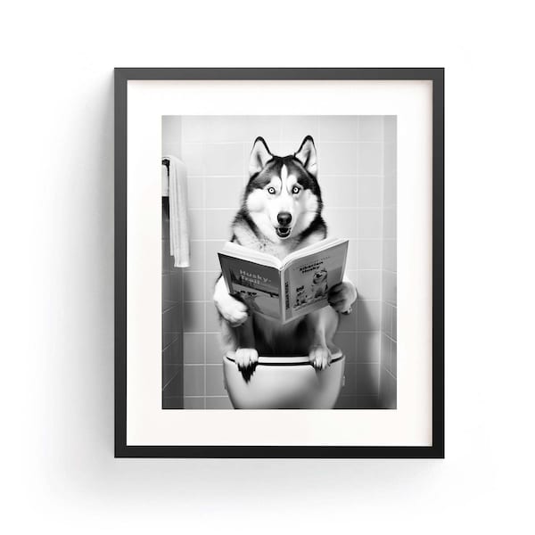 Husky Wall Art Funny Bathroom Cute Husky Art Husky Poster Husky Art Print Kids Bathroom Adorable Husky Art Husky Reading Cute Husky Nursery