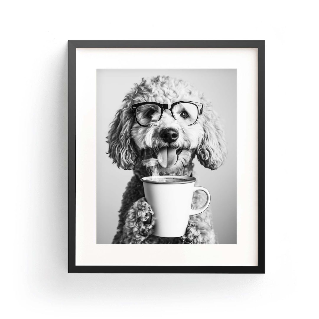 Labradoodle Coffee Wall Art Black and White Print Labradoodle Bar Cart ...