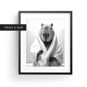 Capybara In Bathrobe Capybara Art Print Capybara Wall Art Capybara Bathroom Funny Capybara Art Kids Bathroom Art
