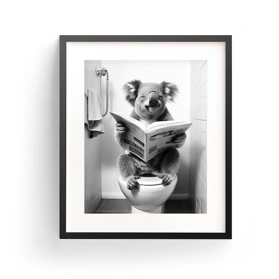 Funny Koala Reading Newspaper Bathroom Art Print (Digital Download)