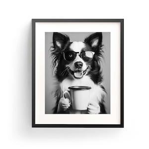 ボーダーコリー コーヒー ウォールアート 白黒プリント ボーダーコリー バーカートプリント 犬好きへのギフト 面白い犬のポスター バーアート 装飾 キッチン装飾