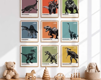 Dinosaurier Wand Art Set, Kinderzimmer Dekor, Kinderzimmer Dino Druck, Jungenzimmer Kunstdruck, Spielzimmer Dekor, Dinosaurier Set, T-Rex, (Digitaler Download)