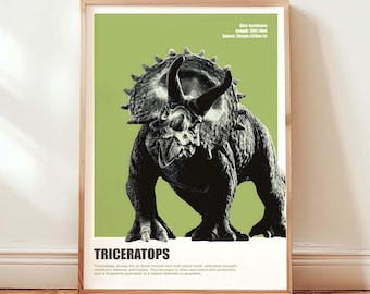 Lámina de dinosaurio Triceratops, decoración de pared para habitación infantil (descarga digital)